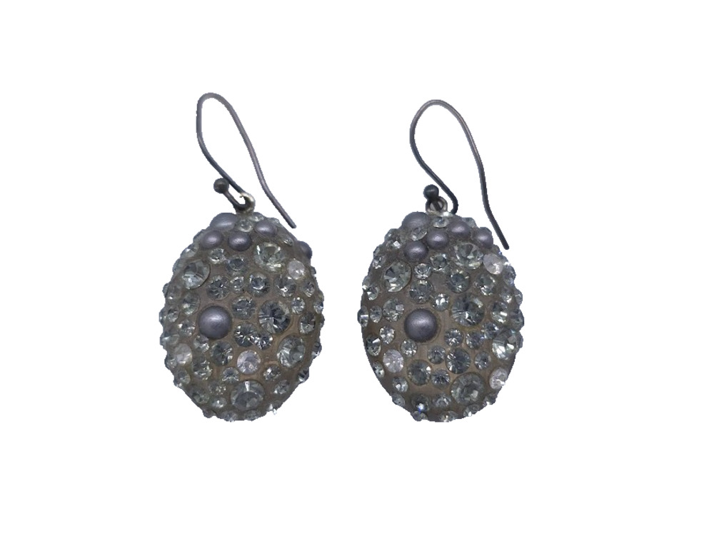 Alexis Bittar Smoky Lucite Swarovski Crystal Dangle Earrings Grey
